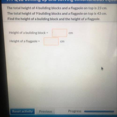 9.4 Qiz Setting up and solving simultaneous equations B

The total height of 4 building blocks and