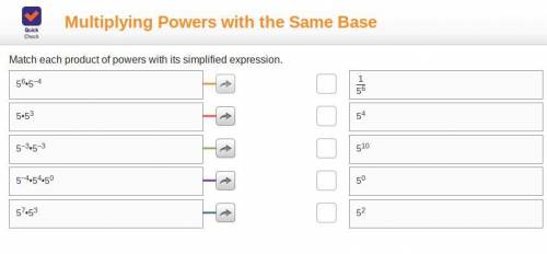 MULTIPLYING POWERS WITH THE SAME BASE

Match each product of powers with its simplified expression