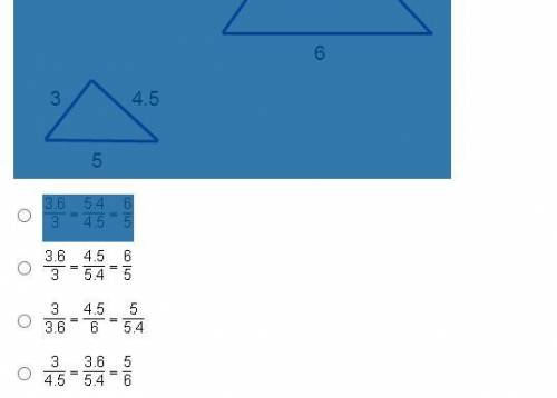 Which set of ratios could be used to determine if one triangle is a dilation of the other?