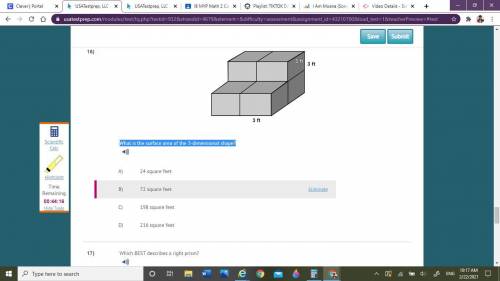 What is the surface area of the 3-dimensional shape? please help quick