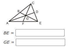 B, D and F are the midpoints of each side and G is the centroid. Find the following legnths if CF =