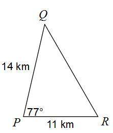 Find the area of the triangle.

A. 71.8 km²
B. 75 km²
C. 84.3 km²
D. 107.3 km²