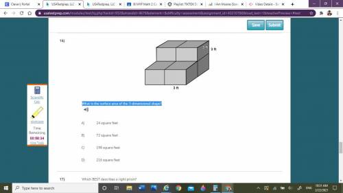 What is the surface area of the 3-dimensional shape? please help quick 3 ft 3 ft 3 ft

A. 24 squar