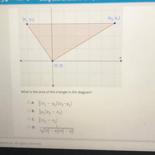 (x, y)

(x2.71)
(0,0)
What is the area of the triangle in the diagram?
OA (1 – 3,) (*2-4₂)
O B. By
