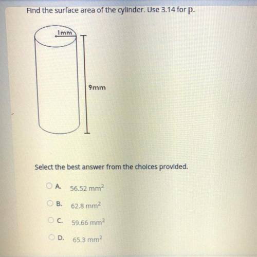 Find the surface area of the cylinder. Use 3.14 for p.