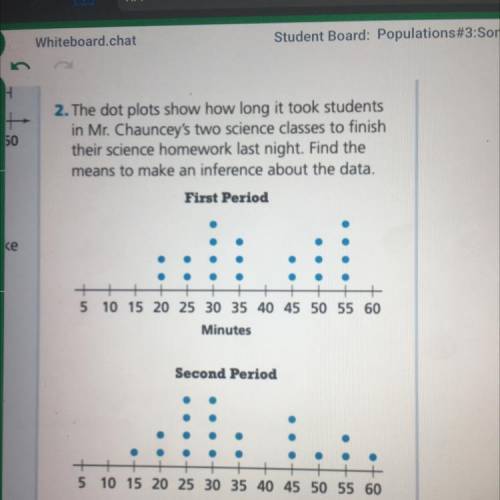 2. The dot plots show how long it took students

in Mr. Chauncey's two science classes to finish
t