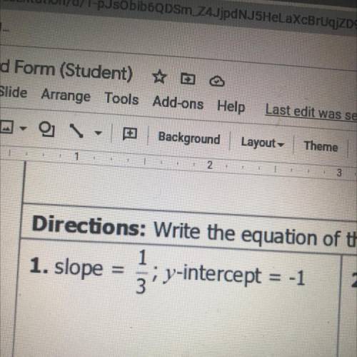 Write the equation of the line with the givin slope and y-intercept form GET 10 POINTS