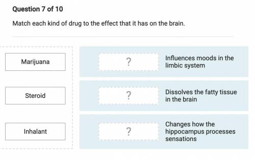 Match each kind of drug to the effect that it has on the brain.