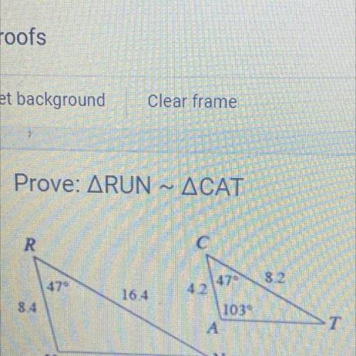7
Prove: ARUN ~ ACAT
R
8.2
47
16.4
8.4
103°
T
U
N
122