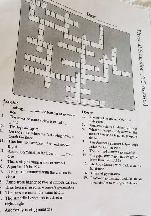 Has anyone has the answers for Physical Education # 12 cross word and the word search? ​