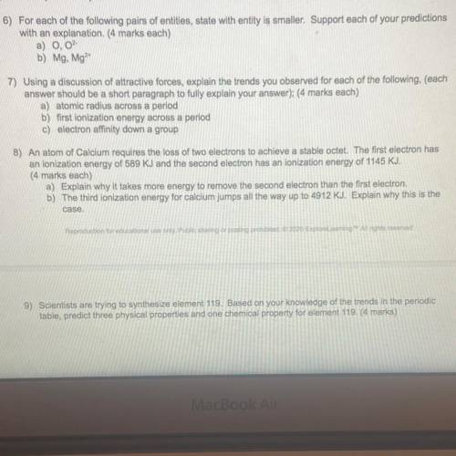HELP!!! QUESTIONS ABOUT THE PERIODIC TABLE! QUESTION 6!! please help!