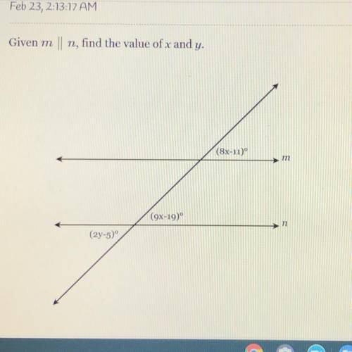 Given m||n, find the value of x and y
