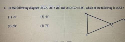 11

BIU A
56
PROBLEM SOLVING
1. In the following diagram BCD, AC = BC and mZACD=136, which of the