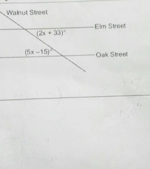 two parallel roads, Elm Street and Oak Street, are crossed by a third, Walnut Street, as shown in d
