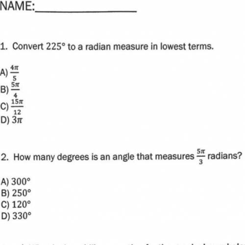Convert 225° to a radian measure in lowest terms