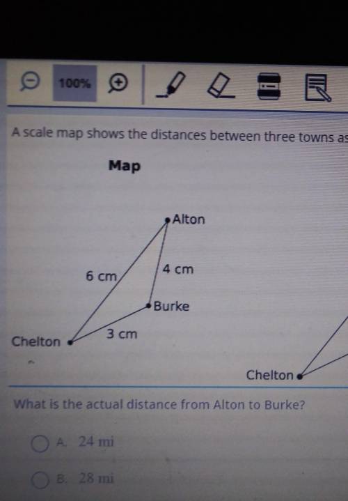 A scale map shows the distances between three towns as shown

what is the actual distance from alt