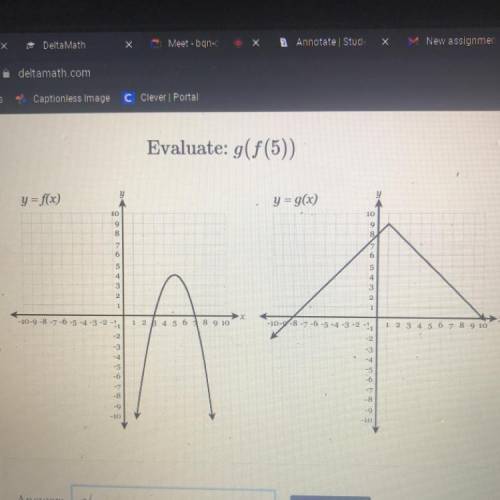 Evaluate: g(f(5))
y = f(x)
y = g(x)