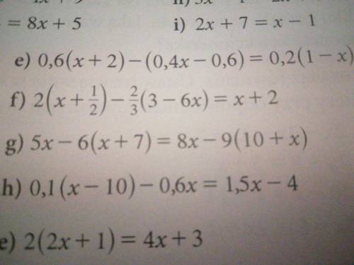 Proszę o szybką odpowiedź
Chodzi mi o przykłady e, f, g, h (to są równania)