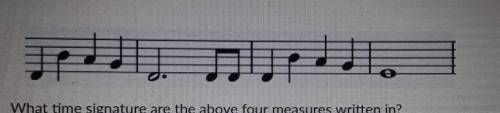 What time signature are the above four measures written in? 2/2 2/4 3/4 4/4​