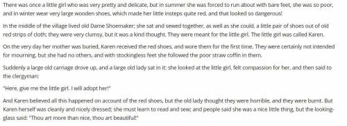 Read this excerpt from “The Red Shoes” by Hans Christian Andersen. Which thesis statement would bes