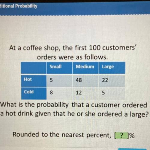 What is the probability that a customer ordered a hot drink given that he or she ordered a large?