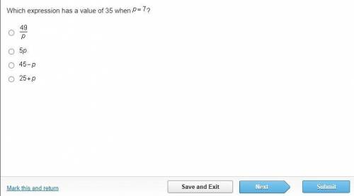 Which expression has a value of 35 when p = 7?