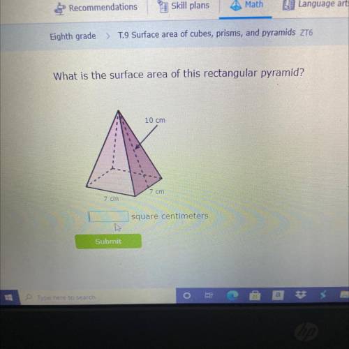 Please help surface area of rectangular pyramid