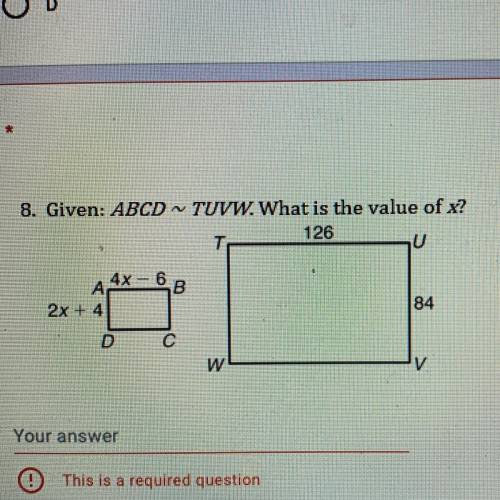 Given ABCD TUVW what is the value of x