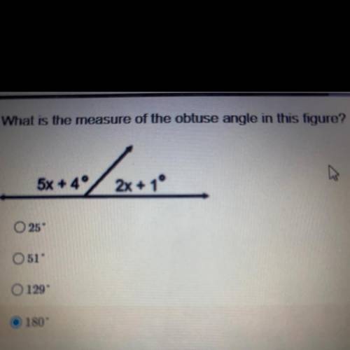 What is the measure of the obtuse angle in this figure?
Its not 180