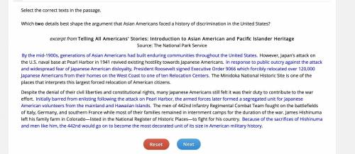 Which two details best shape the argument that Asian Americans faced a history of discrimination in