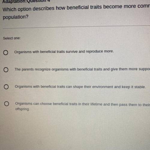 Which option describes how beneficial traits become more common in a
population?