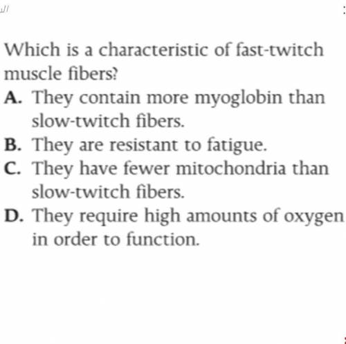 Which is a characteristic of fast-twitch muscle fibers?

Pleaaassssseeeeeeeeeee helppppp