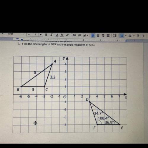 Find the side lengths of DEF and the angle measures of ABC