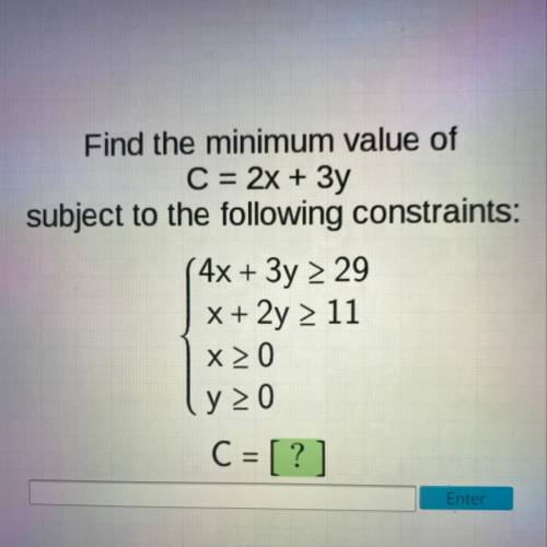 Find the minimum value of
C = 2x + 3y