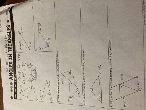Angles of triangles worksheet

Need help with these problems in photo. Please break down answers