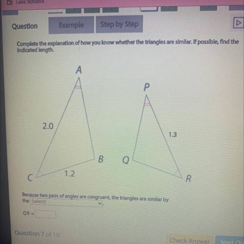 PLZ HELP ITS DUE TONIGHT

Because two pairs of angles are congruent, the triangles are similar by