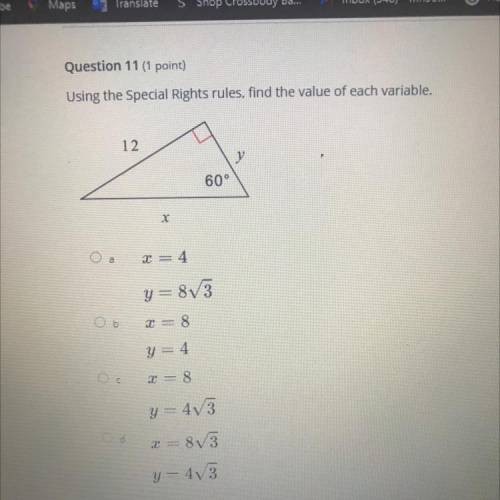 Using The special right triangle rules find the value of each variable