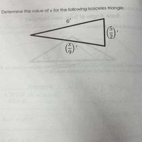 Determine the value of x for the following isosceles triangle.