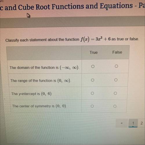 Classify each statement about the function f(3) = 323 +6 as true or false.