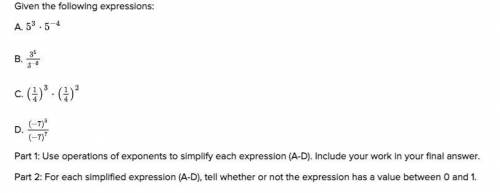 This is an essay

Part 1: Use operations of exponents to simplify each expression (A-D). Include y