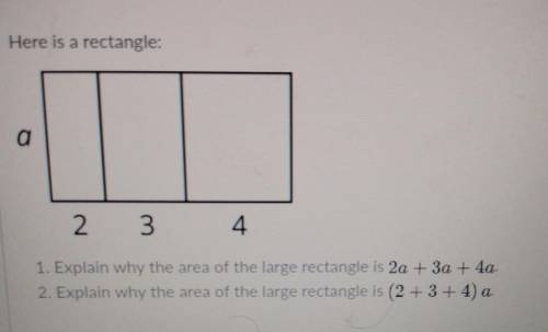 Here is a rectangle Explain why the area of the large rectangle is 2a + 3a + 4a 2. Explain why the