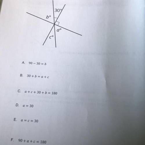 Select all equations that represent a relationship between angles in the figure.

PLEASE HELP