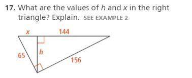What are the values of h and x in the right triangle? Explain.
