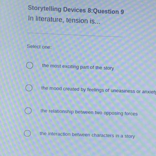 Storytelling Devices 8: Question 9
In literature, tension is...