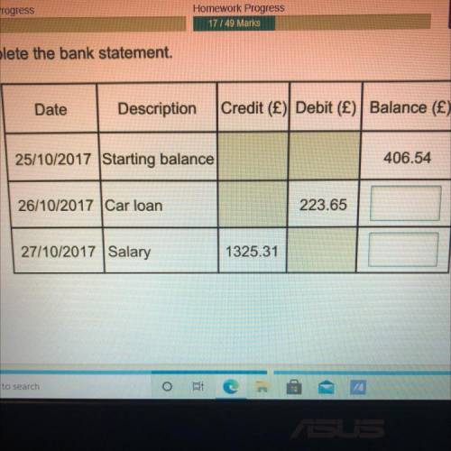 Math question. Help please. I have to complete this bank statement
