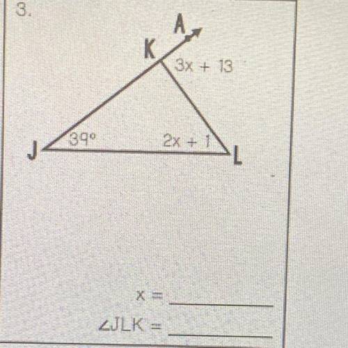 Find x and angle JLK