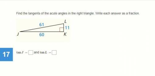 Find the tangents of the acute angles in the right triangle. Write each answer as a fraction.