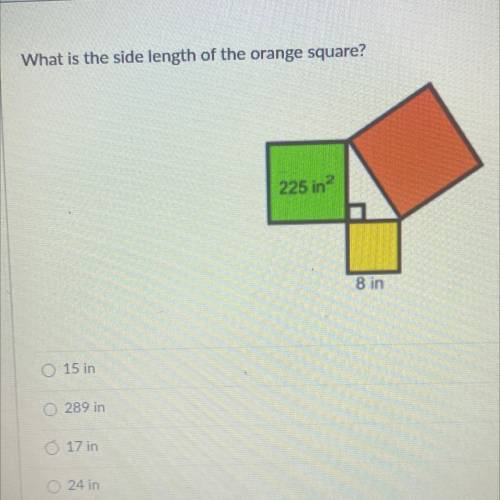 What is the side length of the orange square? 
Someone plz help!! I have a test due