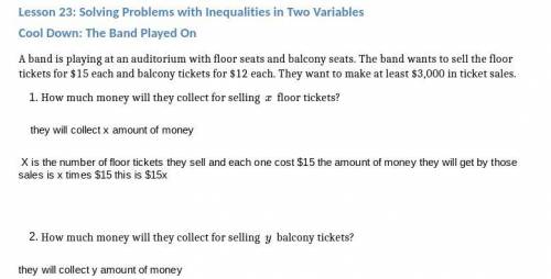 A band is playing at an auditorium with floor seats and balcony seats. The band wants to sell the f