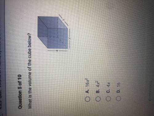 What is the volume of the cube below? 
A. 16x^2 
B. 4x^2 
C. 4x 
D. 16
